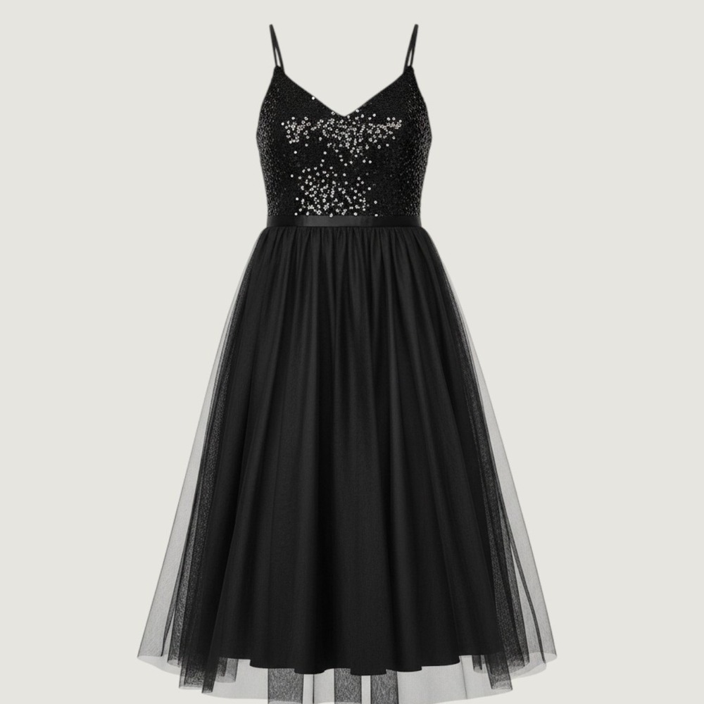 Berylove Dress Womens 3XL Black Sequin Tulle Scoop Neck Maxi Formal Gown NWT